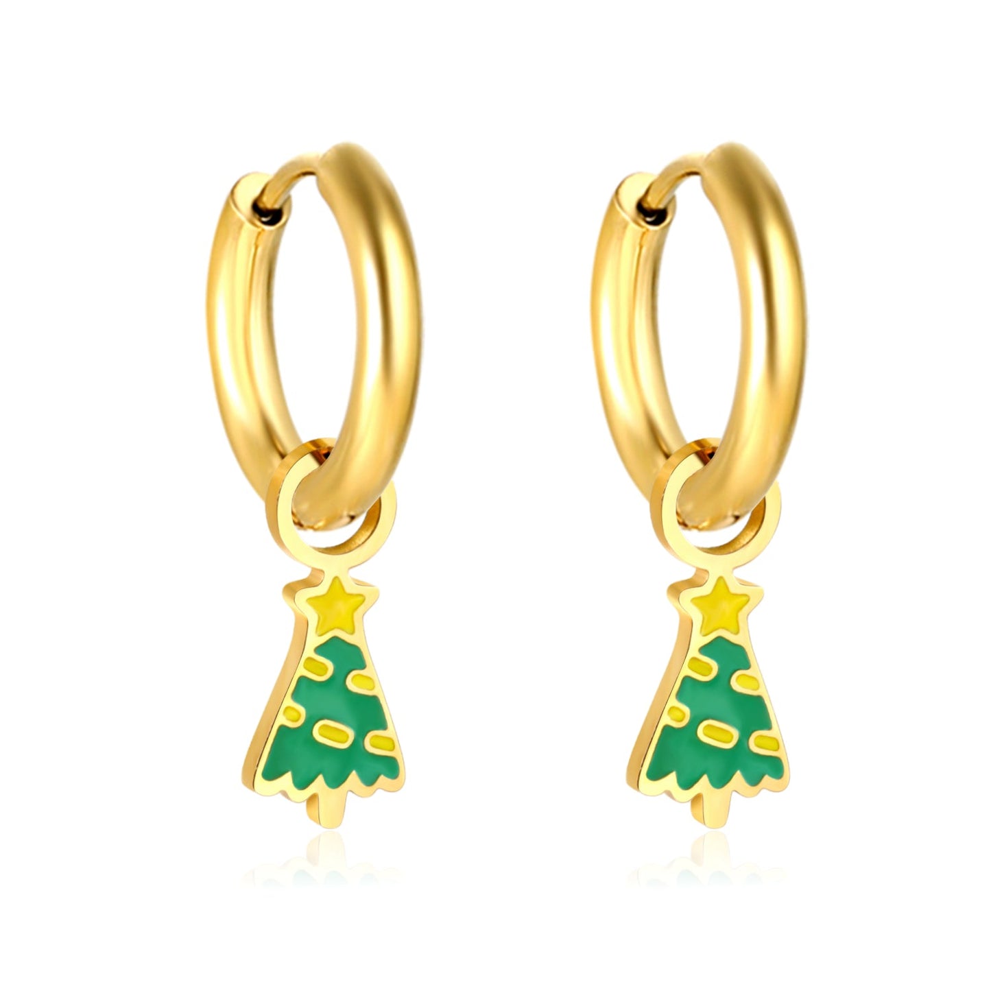 Children's Christmas Tree 6*13.5mm drop ear clips gold color asonjewelry