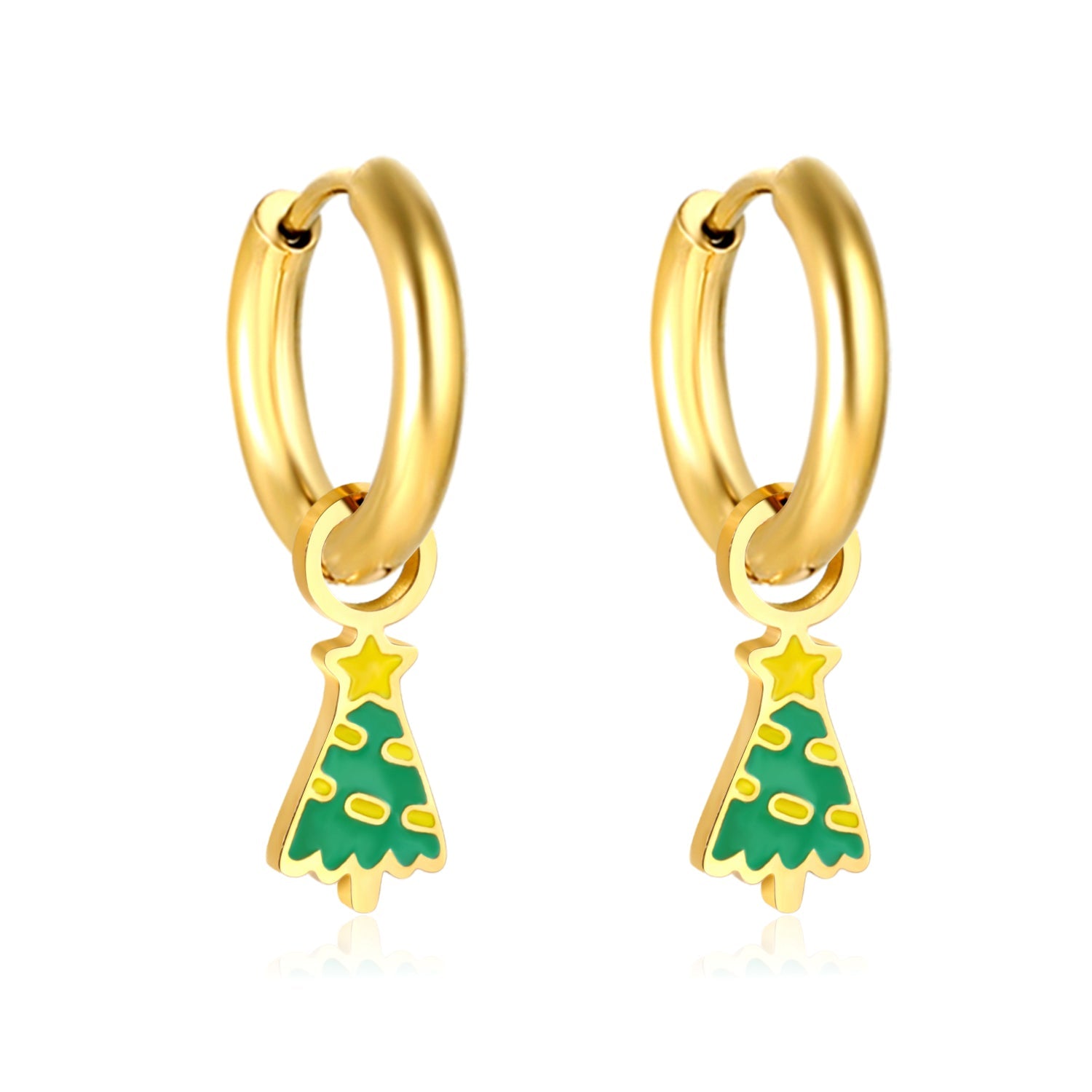 Children's Christmas Tree 6*13.5mm drop ear clips gold color asonjewelry
