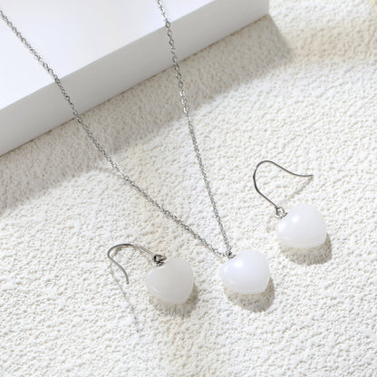 12.6*12.6mm Heart White Natural Stone Set asonjewelry