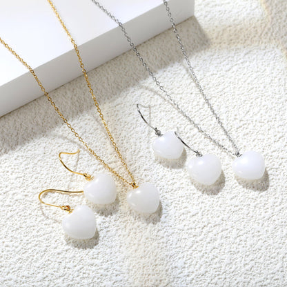 12.6*12.6mm Heart White Natural Stone Set asonjewelry