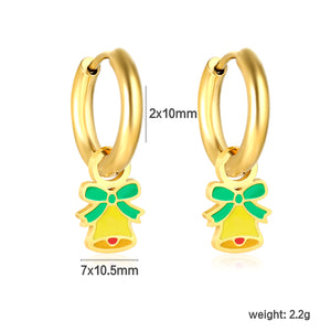 Children's Christmas bell drop earrings gold color
