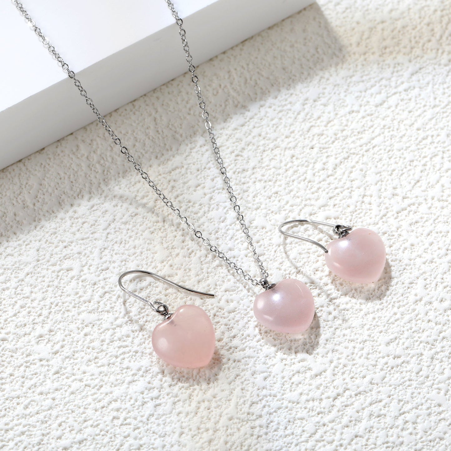 12.6*12.6mm Heart Pink Natural Stone Set asonjewelry