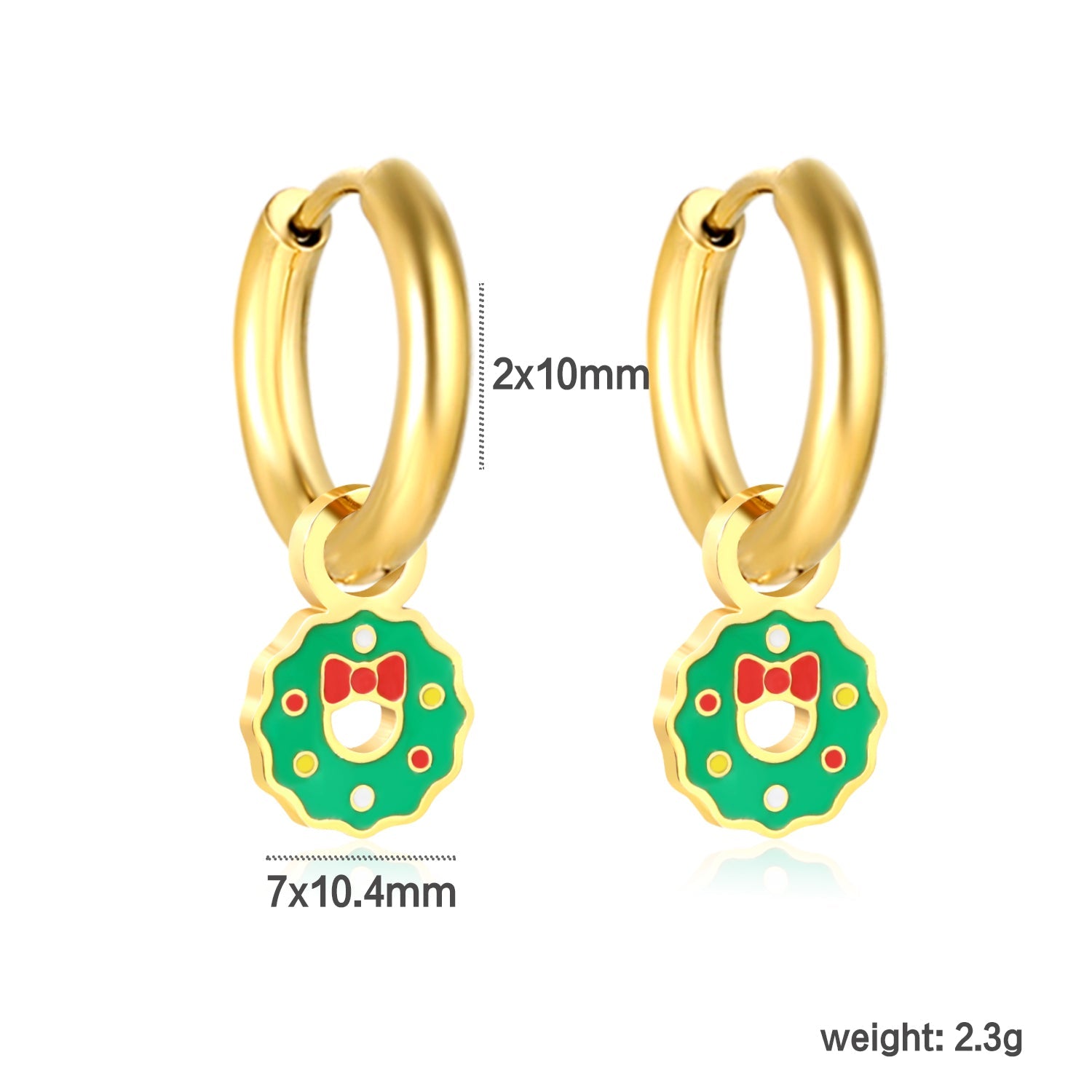 Children's Christmas tree ornaments santa gloves socks drop earrings gold color asonjewelry