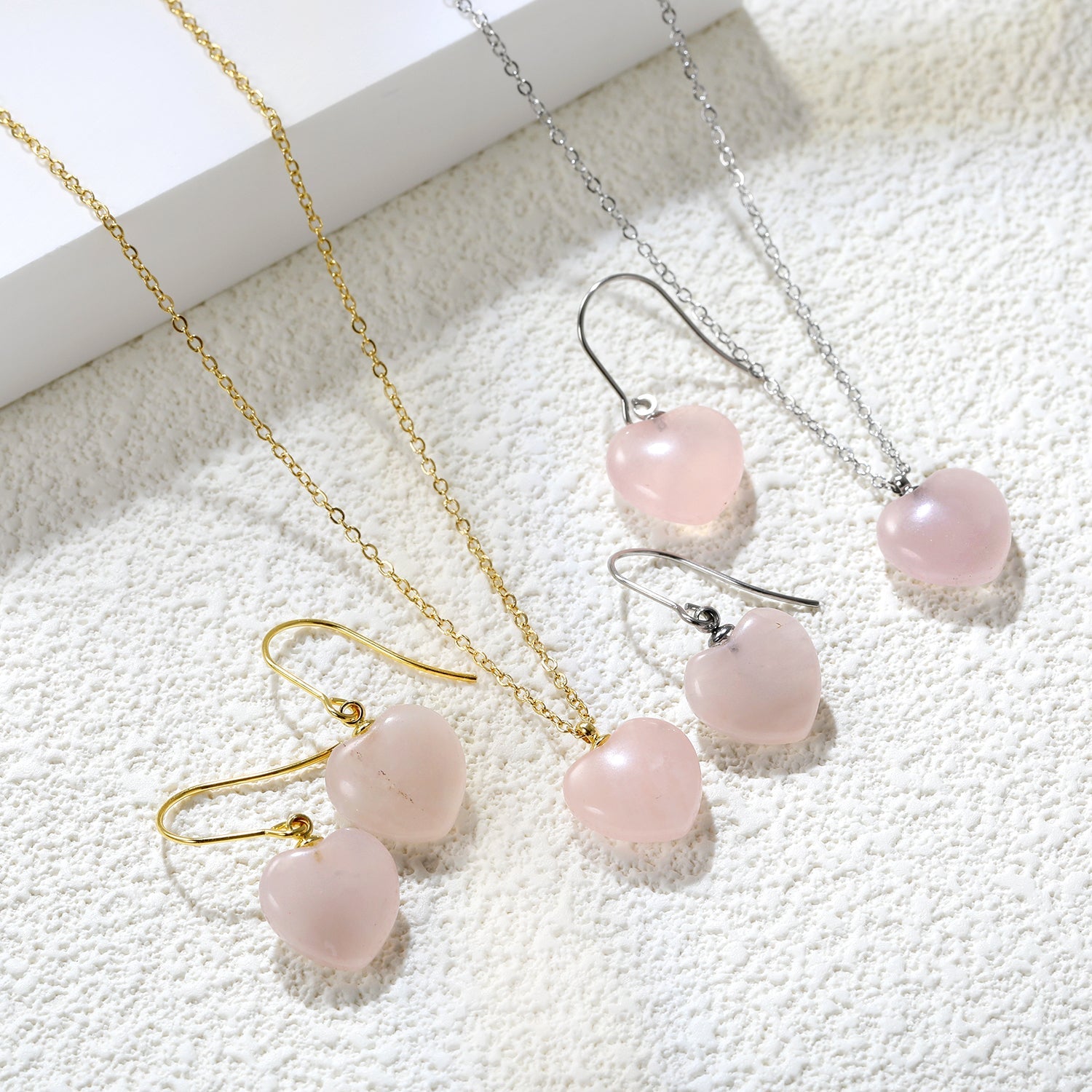 12.6*12.6mm Heart Pink Natural Stone Set asonjewelry