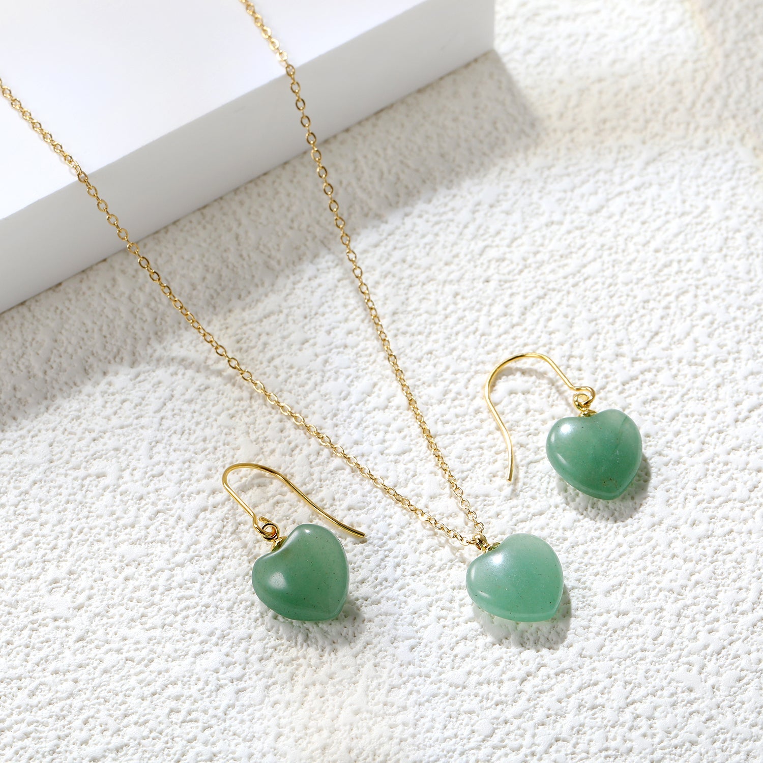 12.6*12.6mm Heart Green Natural Stone Set asonjewelry