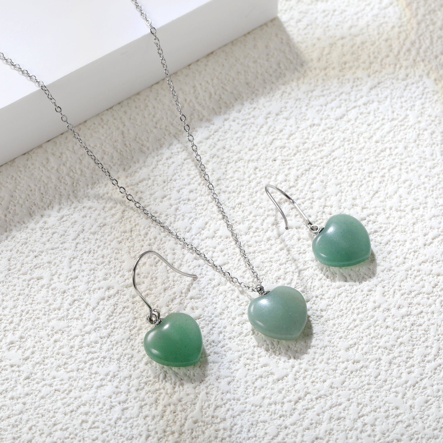 12.6*12.6mm Heart Green Natural Stone Set asonjewelry