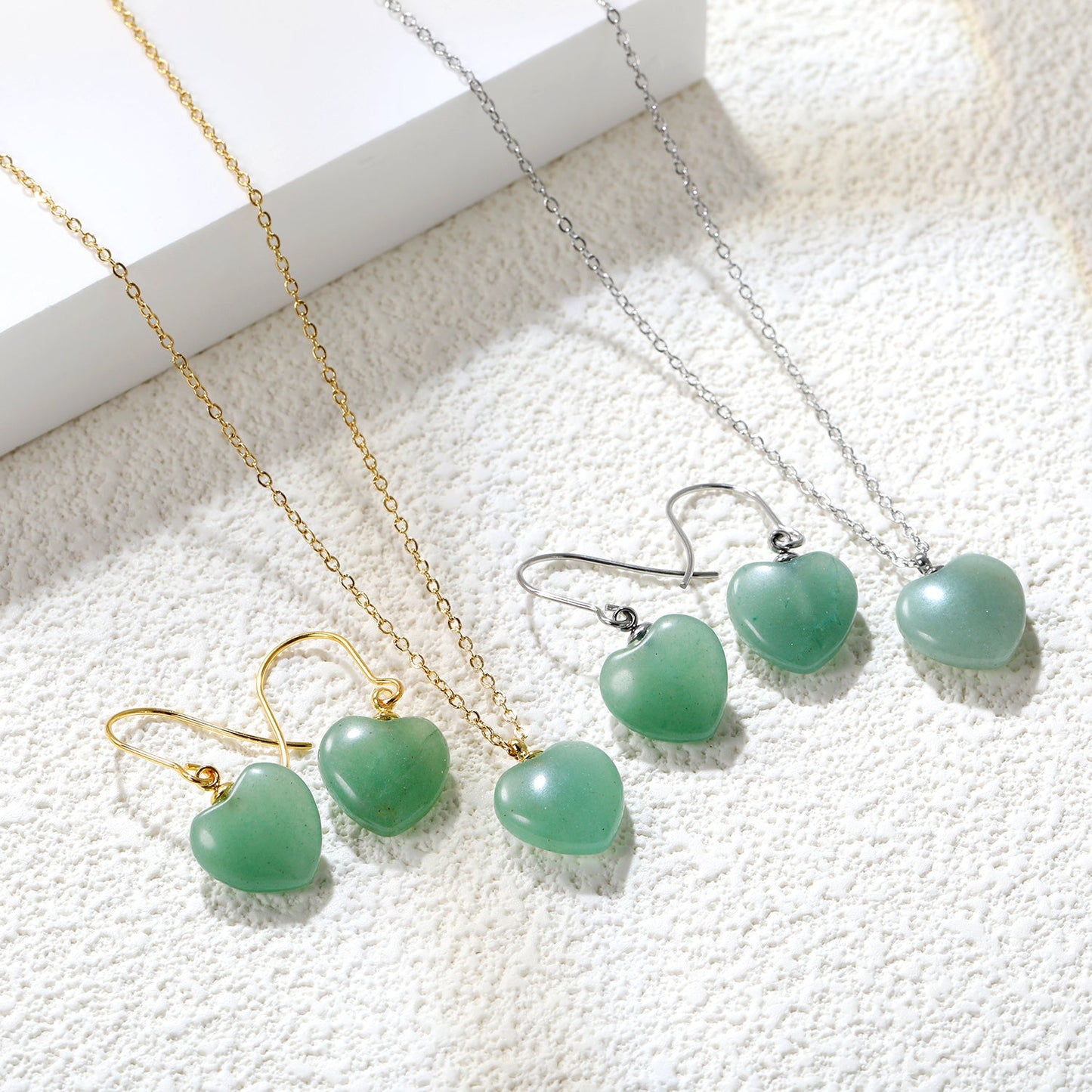 12.6*12.6mm Heart Green Natural Stone Set asonjewelry