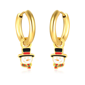 Children's Christmas snowman drop earrings gold color