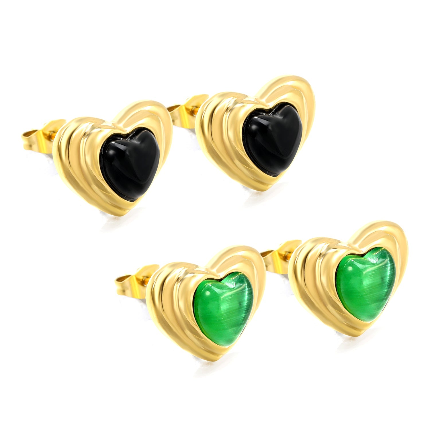 Black & Green Diamond Heart Earrings 15*11mm asonjewelry