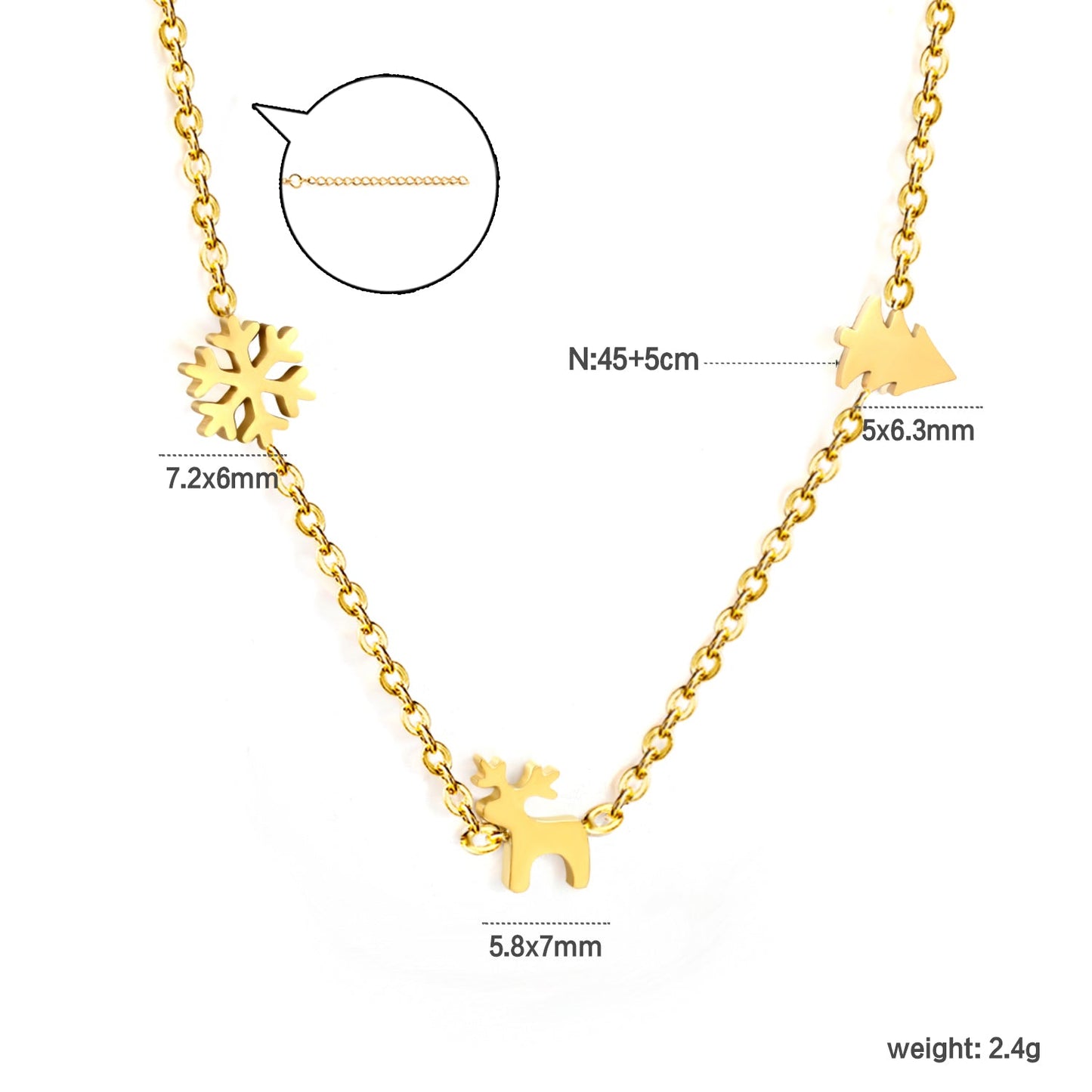 Children's Christmas Moose + Christmas Tree + Snowflake Necklace Gold asonjewelry