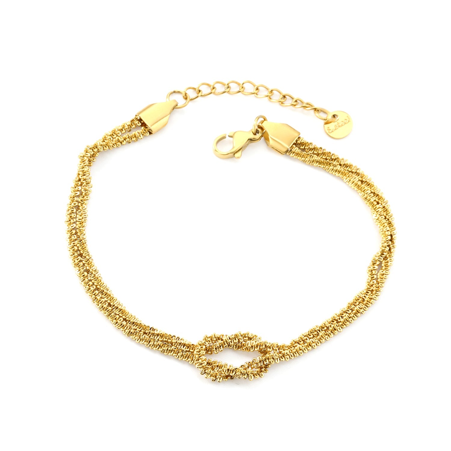 2.3mm Double Clasp Cauliflower Chain 18+3cm+6mm Round Plaque Double Chain Bracelet Gold Color asonjewelry