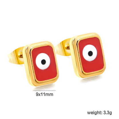 Rectangle with multi-color eyeballs multi-color bottom drop earrings 9*11mm asonjewelry