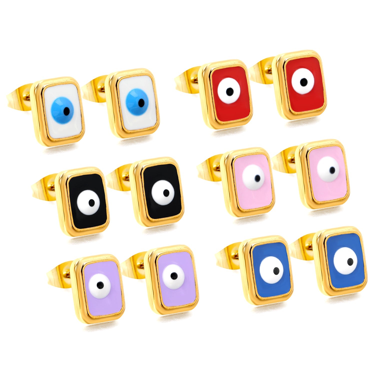 Rectangle with multi-color eyeballs multi-color bottom drop earrings 9*11mm asonjewelry