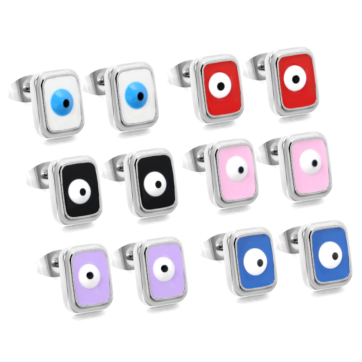 Rectangle with multi-color eyeballs multi-color bottom drop earrings 9*11mm asonjewelry