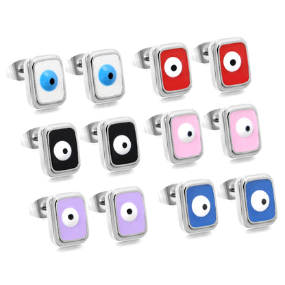Rectangle with multi-color eyeballs multi-color bottom drop earrings 9*11mm asonjewelry