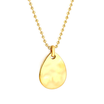 18*25mm teardrop pendant 2mm bead chain*40+5cm+6mm round plate necklace gold color asonjewelry