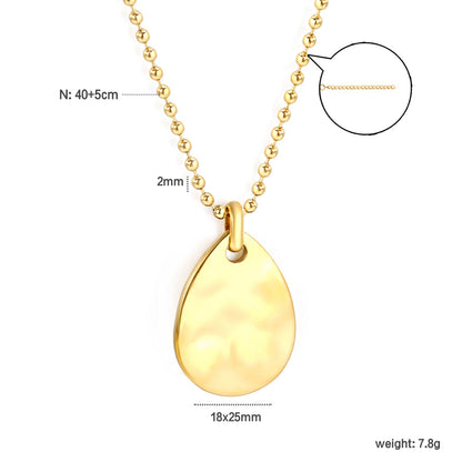 18*25mm teardrop pendant 2mm bead chain*40+5cm+6mm round plate necklace gold color asonjewelry