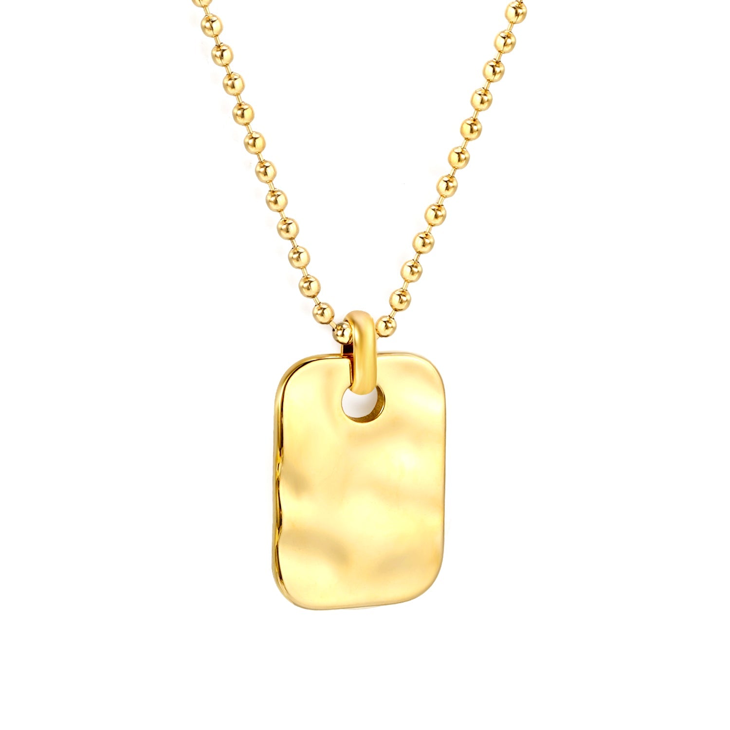 15*22mm Rectangular Pendant 2mm Bead Chain*40+5cm+6mm Round Plaque Necklace Golden asonjewelry