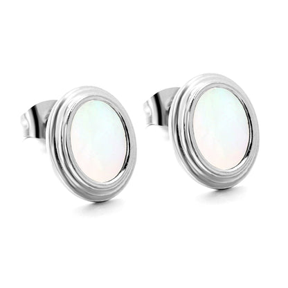 Step Lace Oval with White Shell Earrings 11*13mm asonjewelry