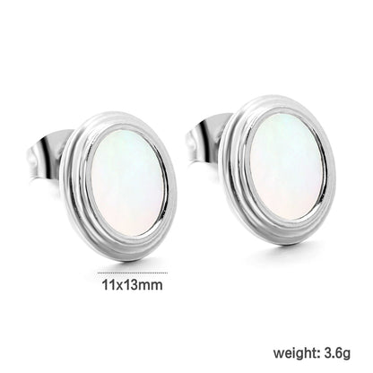 Step Lace Oval with White Shell Earrings 11*13mm asonjewelry