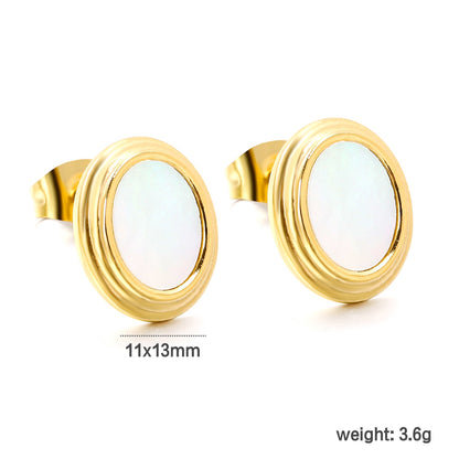 Step Lace Oval with White Shell Earrings 11*13mm asonjewelry
