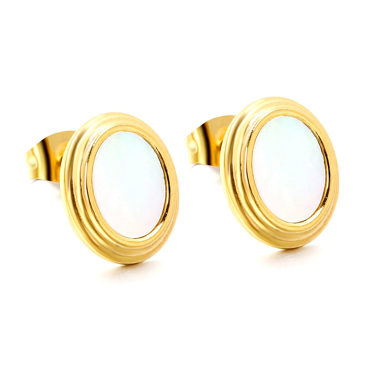 Step Lace Oval with White Shell Earrings 11*13mm asonjewelry