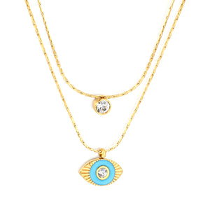 13*8mm horizontal eye drop light blue oil stick white diamond pendant 5mm cylindrical stick white diamond accessories 0.9 hammer square chain 50+40+5cm+6mm round plate double chain necklace gold color