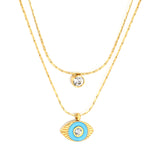 13*8mm horizontal eye drop light blue oil stick white diamond pendant 5mm cylindrical stick white diamond accessories 0.9 hammer square chain 50+40+5cm+6mm round plate double chain necklace gold color