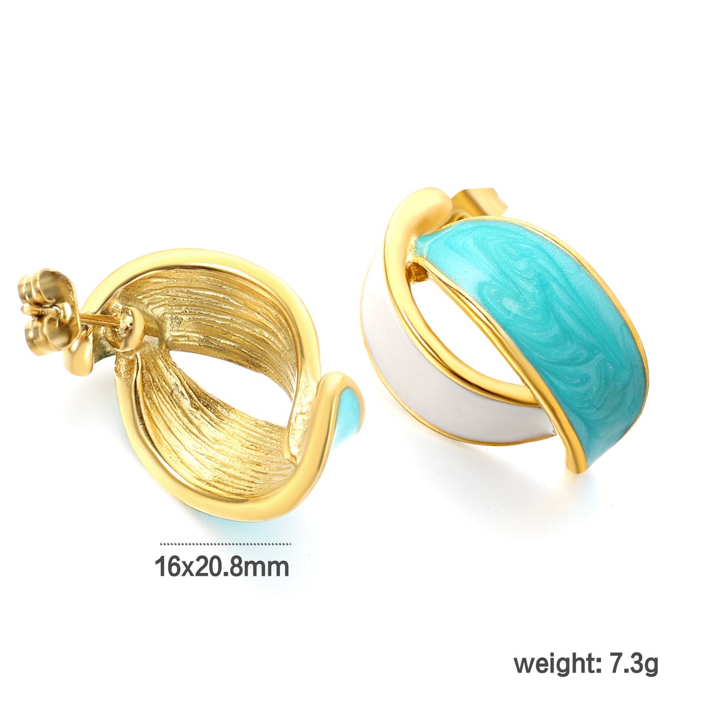 Two Leaves with Mint Green + White Glitter Drip Oil Earrings 16*20.8mm asonjewelry