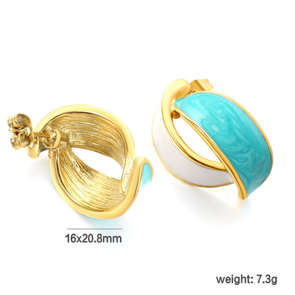 Two Leaves with Mint Green + White Glitter Drip Oil Earrings 16*20.8mm asonjewelry