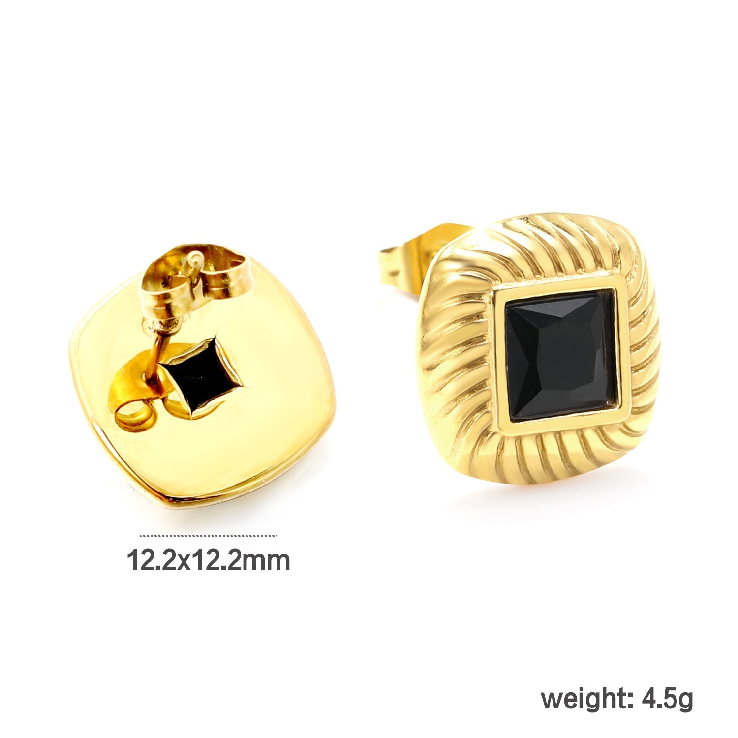 Square with Black Zirconia Earrings 12.2*12.2mm asonjewelry