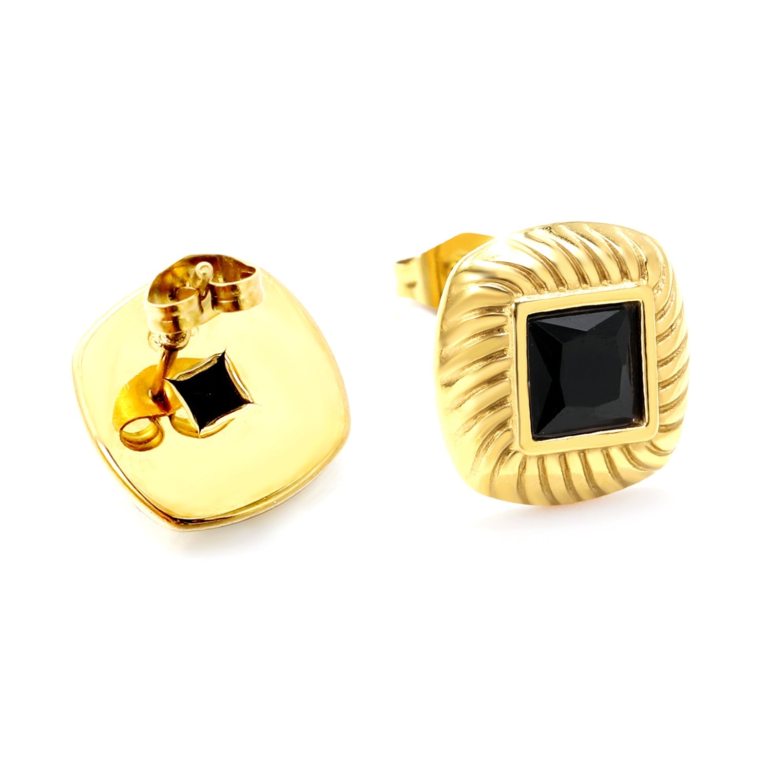 Square with Black Zirconia Earrings 12.2*12.2mm asonjewelry