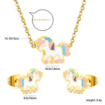 Pony set Gold color earrings:10.5*7.8mm Pendant:9.5*13mm 0.3 cross chain 40+5cm+6mm round plate asonjewelry
