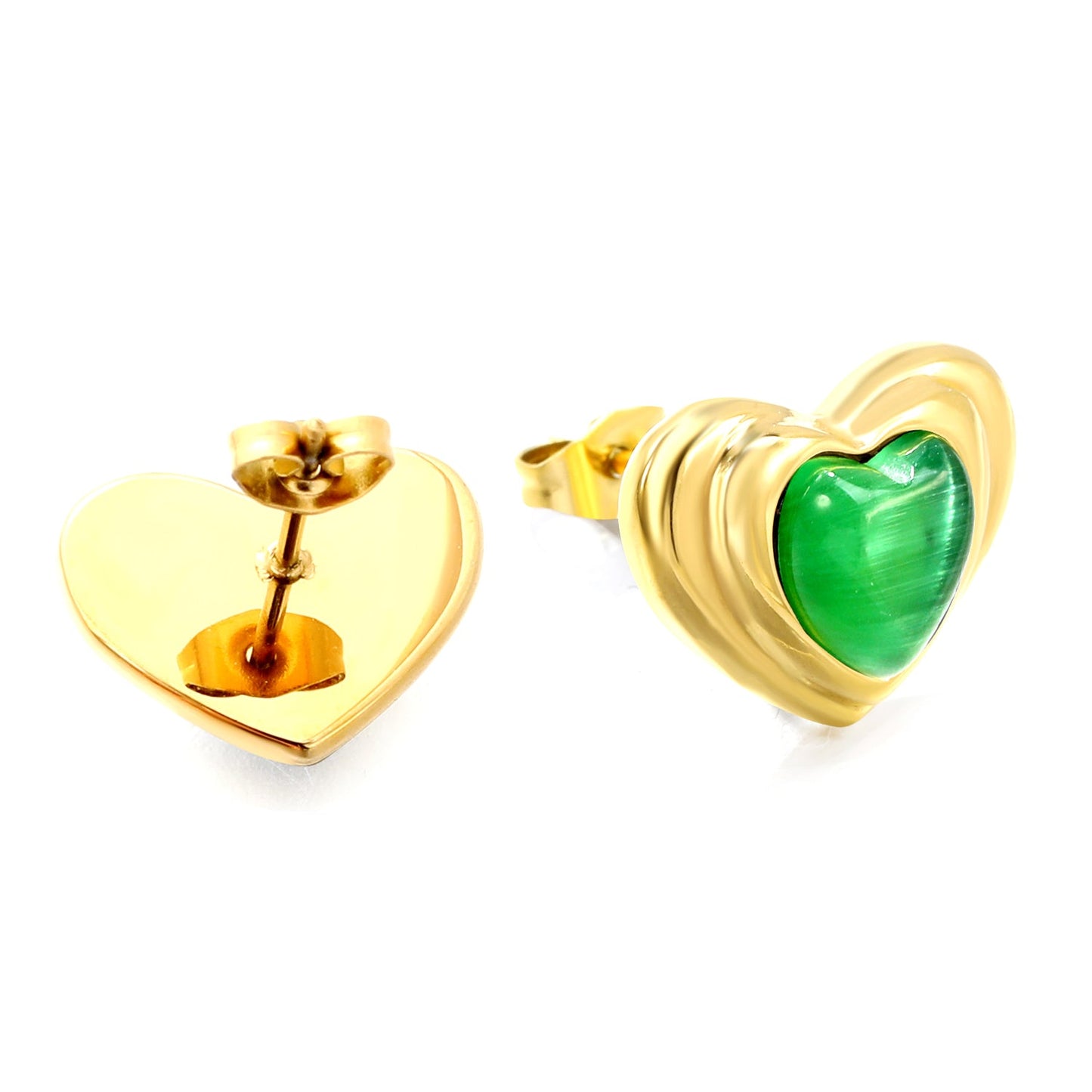 Black & Green Diamond Heart Earrings 15*11mm asonjewelry