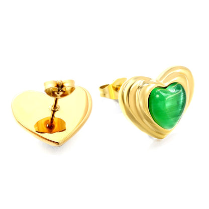 Black & Green Diamond Heart Earrings 15*11mm asonjewelry