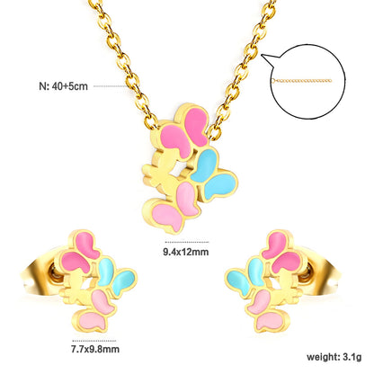 Mixed Color Butterfly Set Gold Earrings: 7.7*9.8mm Pendant: 9.4*12mm 0.3 Cross Chain 40+5cm+6mm Round Plaque asonjewelry