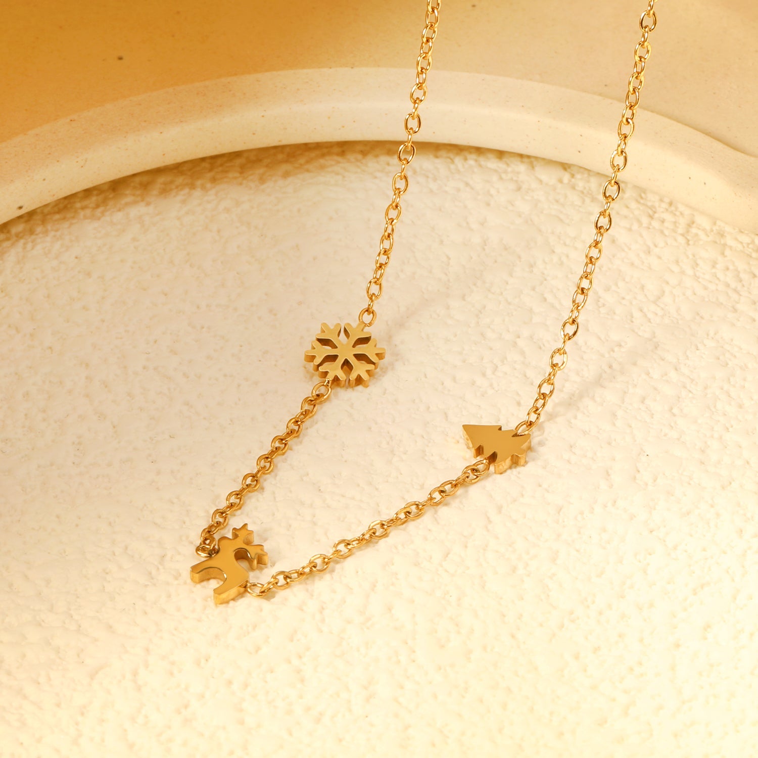 Children's Christmas Moose + Christmas Tree + Snowflake Necklace Gold asonjewelry