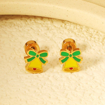 Children's Christmas bell twist plug earrings gold color asonjewelry
