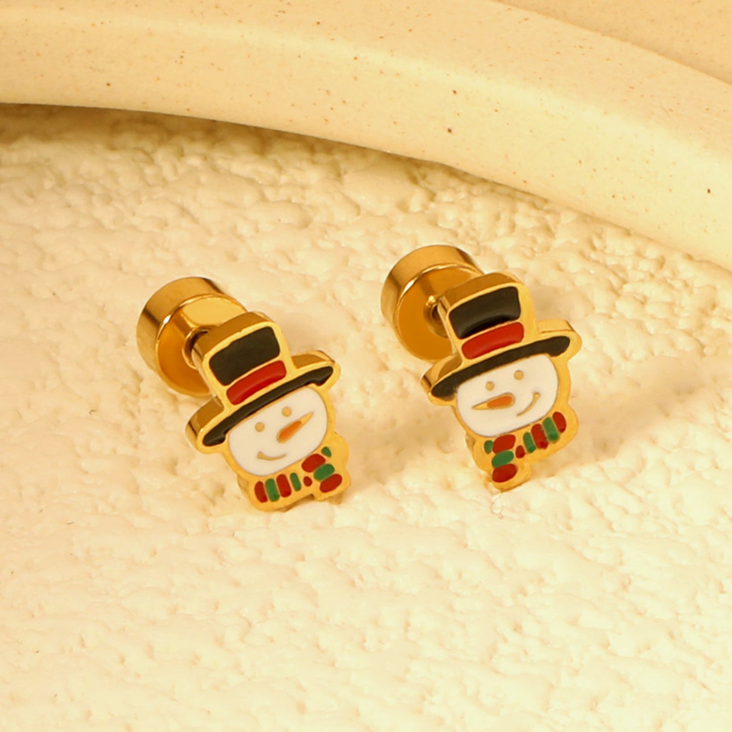 Children's Christmas cartoon snowman drop earrings gold color asonjewelry