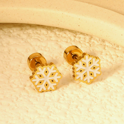 Children's Christmas winter snowflake twist plug earrings gold color asonjewelry