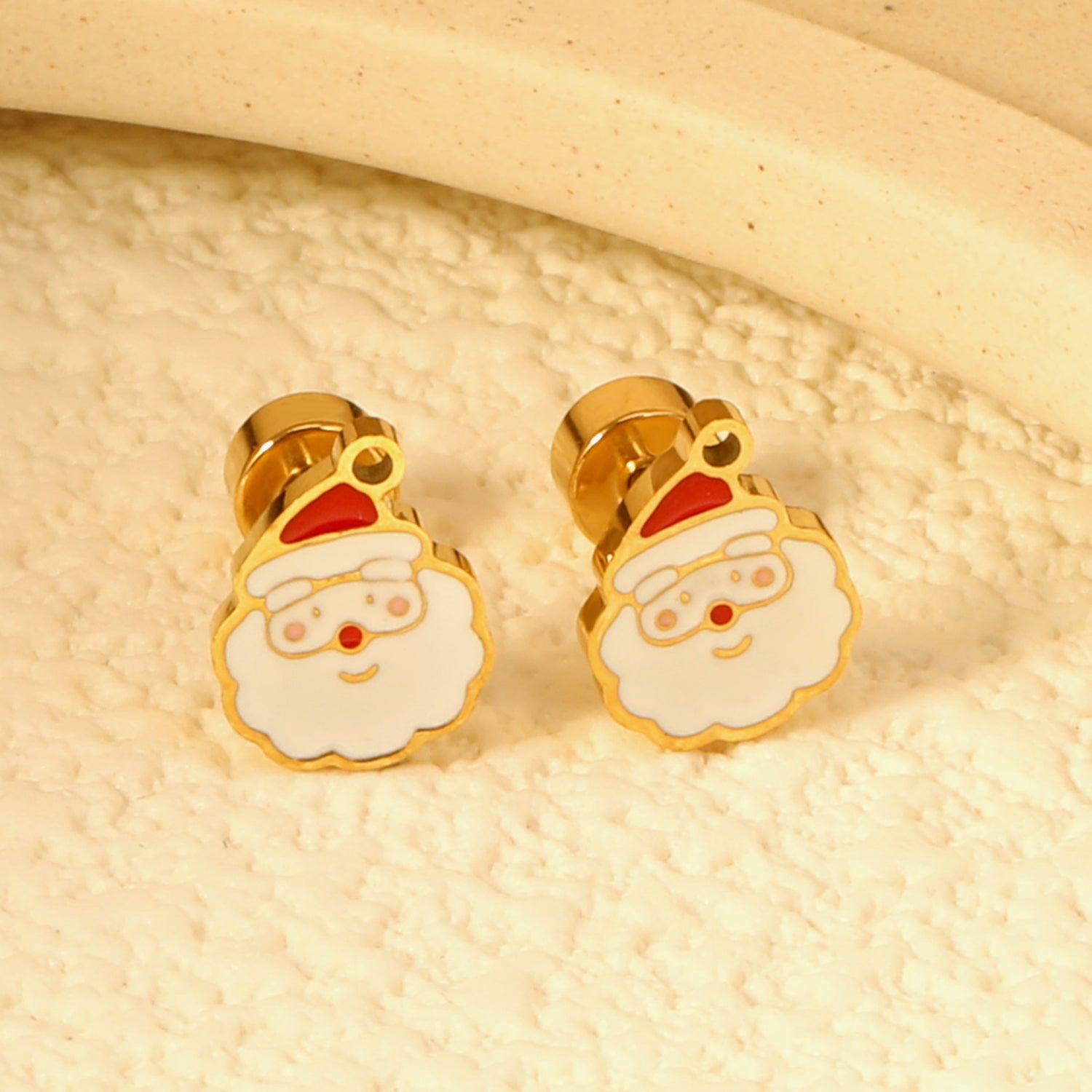 Children's Christmas Santa Claus twist plug earrings gold color asonjewelry