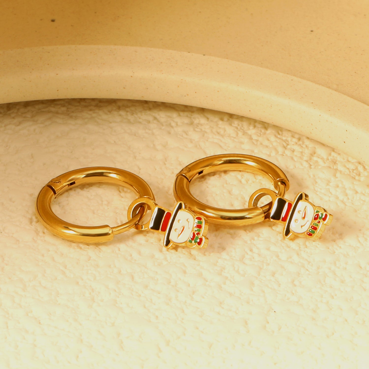 Children's Christmas snowman drop earrings gold color asonjewelry