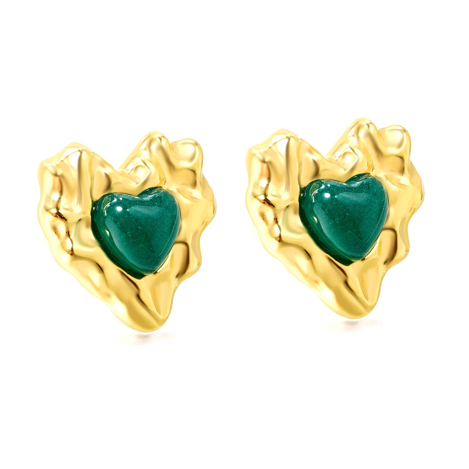 Pink & Green Diamonds Bumpy Heart Stud Earrings 15*15.6mm asonjewelry