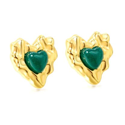Pink & Green Diamonds Bumpy Heart Stud Earrings 15*15.6mm asonjewelry