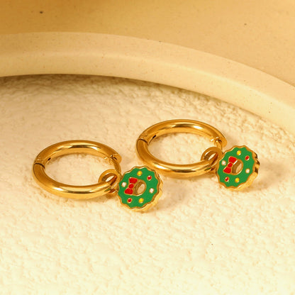 Children's Christmas tree ornaments santa gloves socks drop earrings gold color asonjewelry