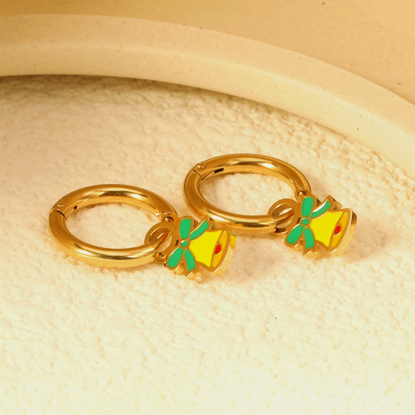 Children's Christmas bell drop earrings gold color asonjewelry