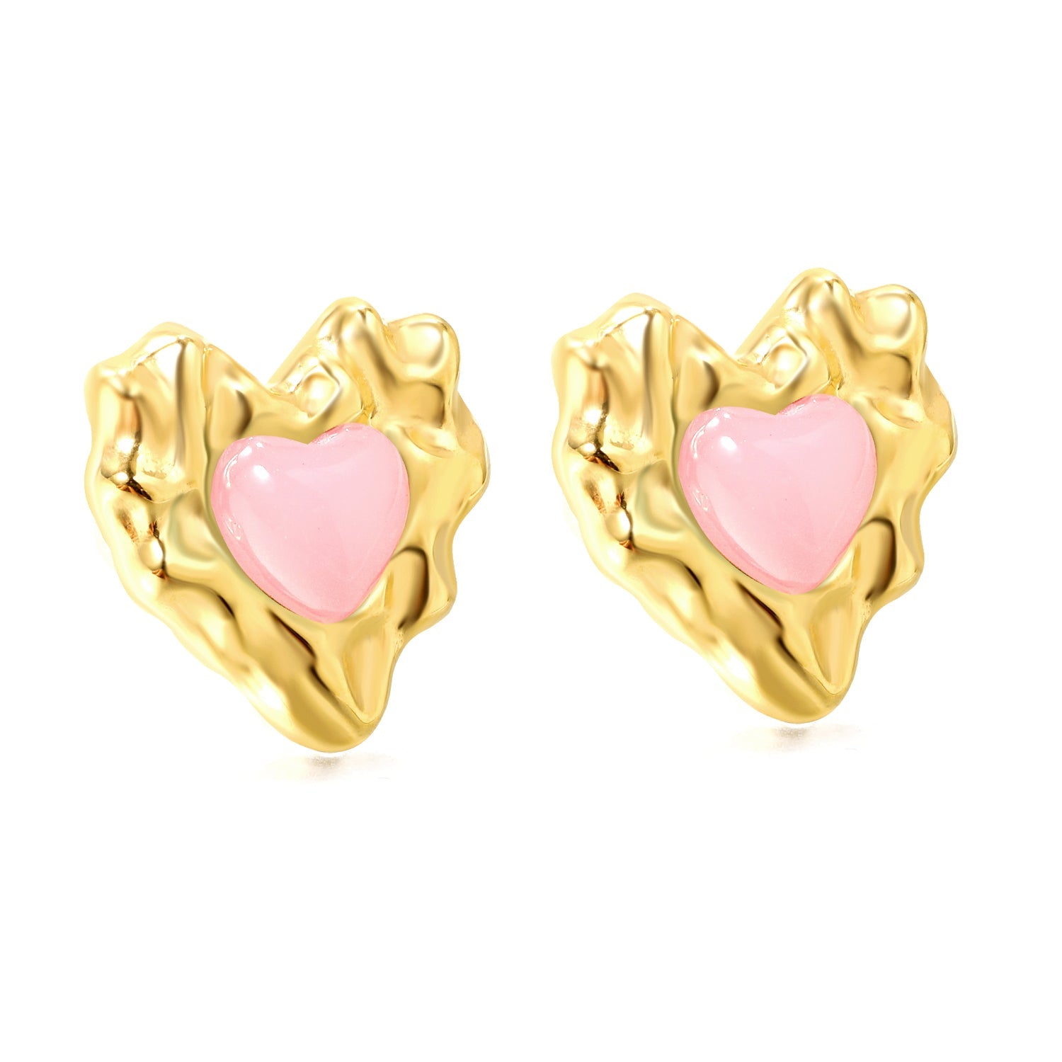 Pink & Green & Navy Blue Diamonds Convex Heart Stud Earrings 15*15.6mm Gold Color asonjewelry