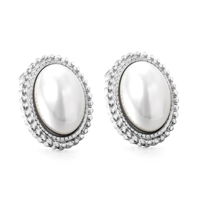 Lace Oval with White Pearl Earrings 15.2*19.2mm asonjewelry