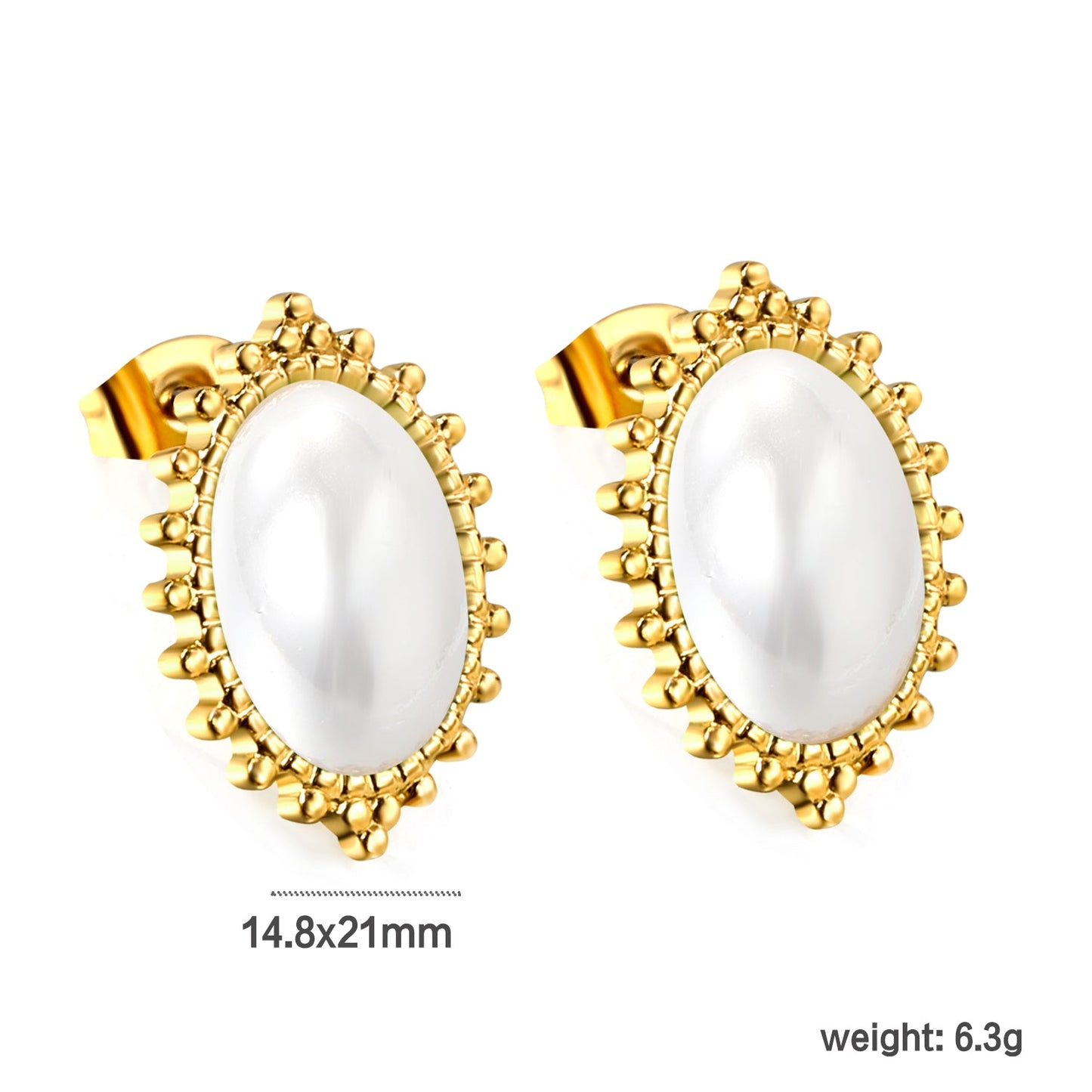 Loose Bead Edge Oval with White Pearl Earrings 14.8*21mm asonjewelry