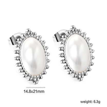 Loose Bead Edge Oval with White Pearl Earrings 14.8*21mm asonjewelry